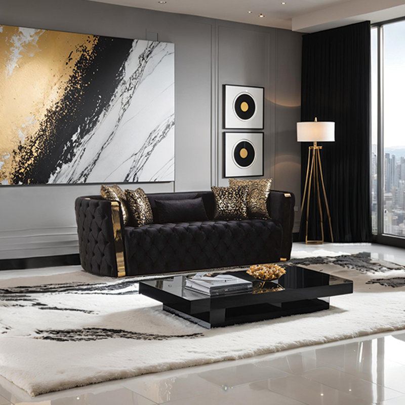 House of Hampton® Doruk Velvet Button-Tufted Living Room Set (3